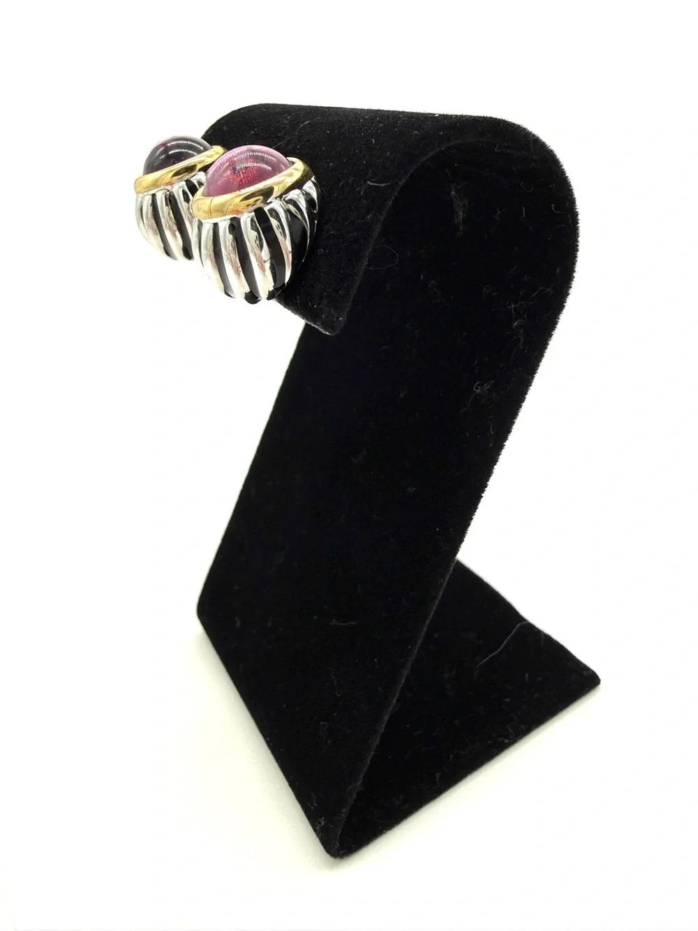 Vintage Erwin Pearl Two-Tone Domed Ribbed Clip-On Earrings